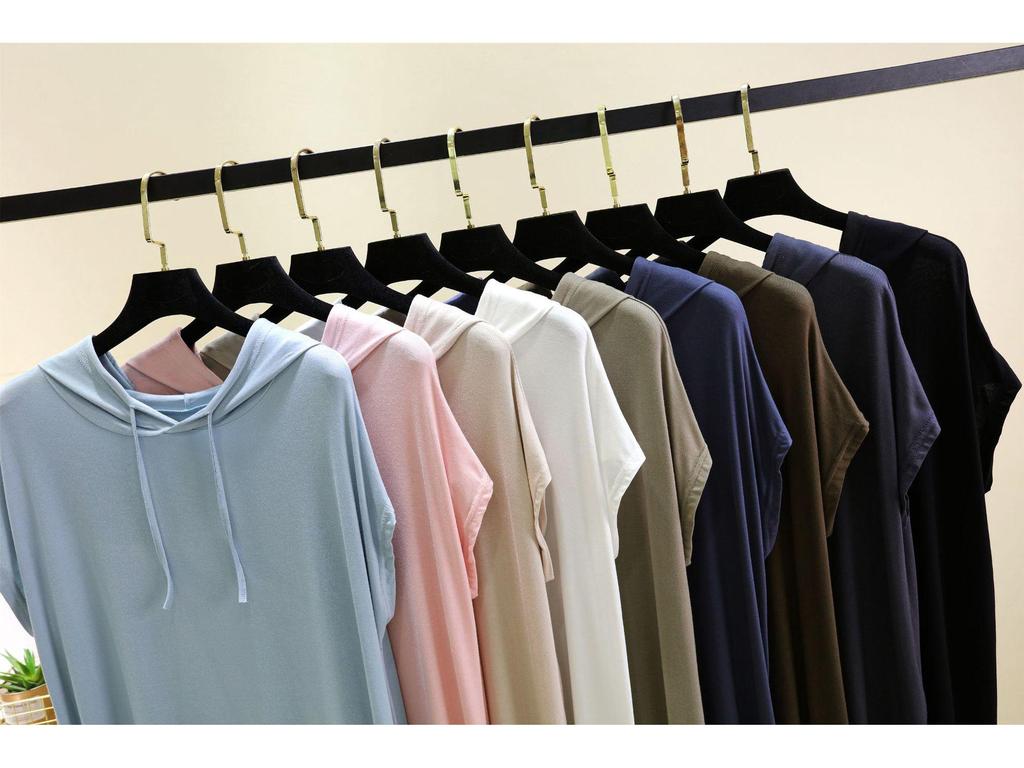 Женская футболка с капюшоном из модала с коротким рукавом для защиты от солнца - Весна/Лето, Большой размер, Слим-фит, Повседневный свободный крой