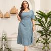 Women Plus Size Floral Summer Dress Square Neck Short Sleeve Slim Fishtail High Waist XL 5XL