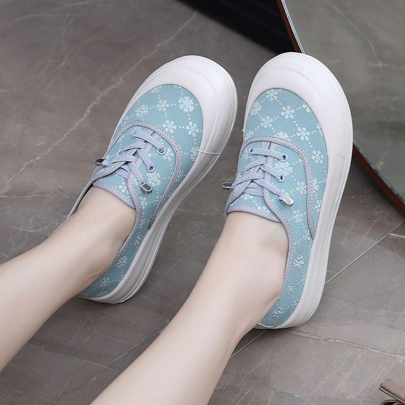 2024 новые осенние женские парусиновые туфли на толстой подошве для девочек, повседневные кроссовки для ходьбы, мокасины, нескользящие женские туфли на плоской подошве