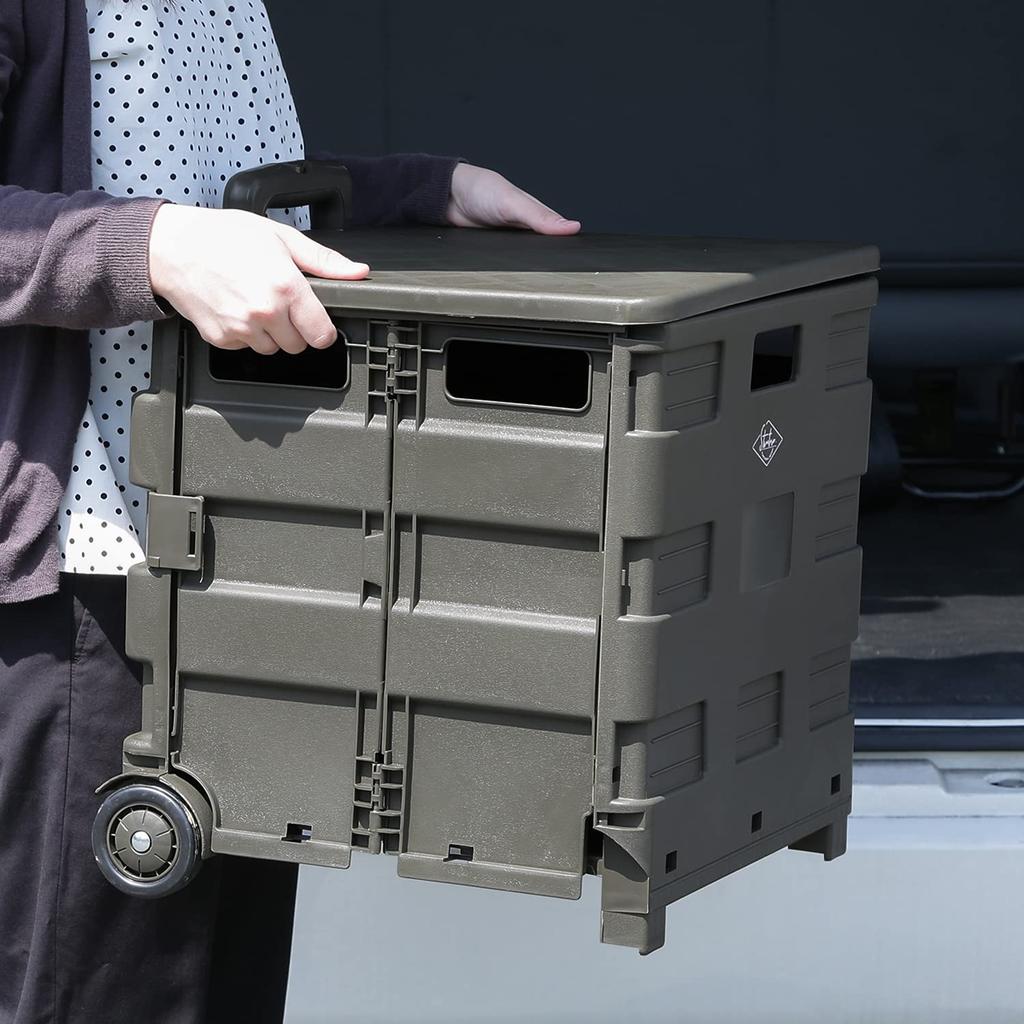 Fuji Boeki Carry Cart Folding Shopping Cart Width 45 X Depth 38 X Height 99cm Khaki Outdoor Compact with Lid Load Capacity 30kg 86442