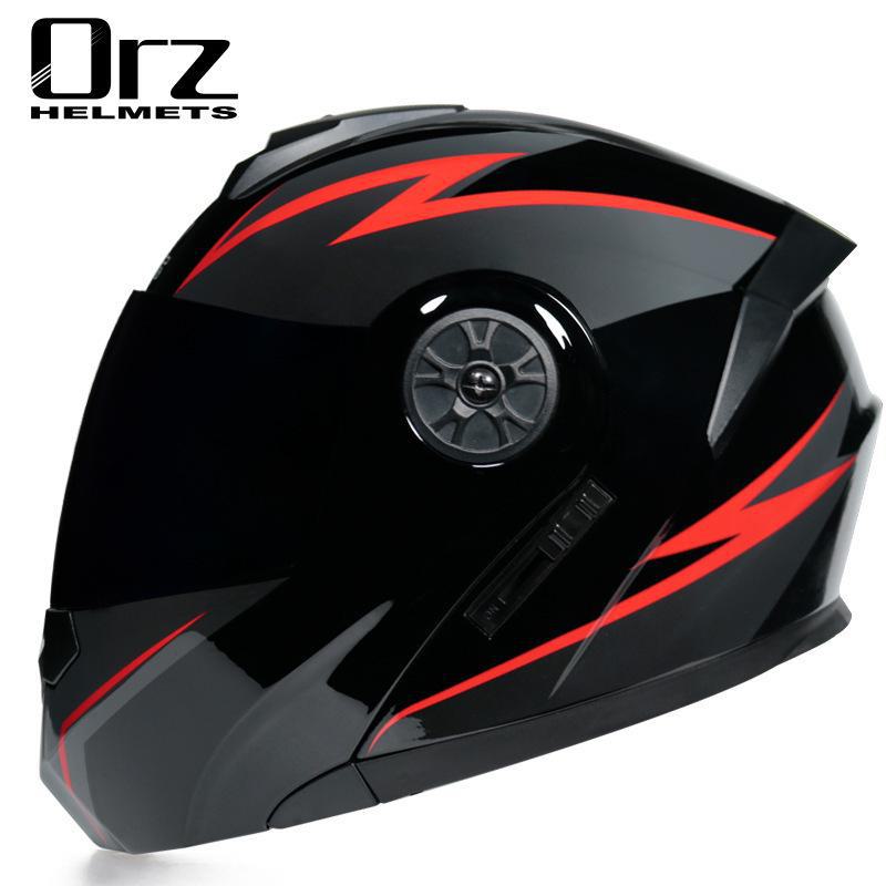 ORZ Double Lens Flip-Up Electric Car Helmet - Anti-Fog, Unisex, Four Seasons, Semi-Motorcycle