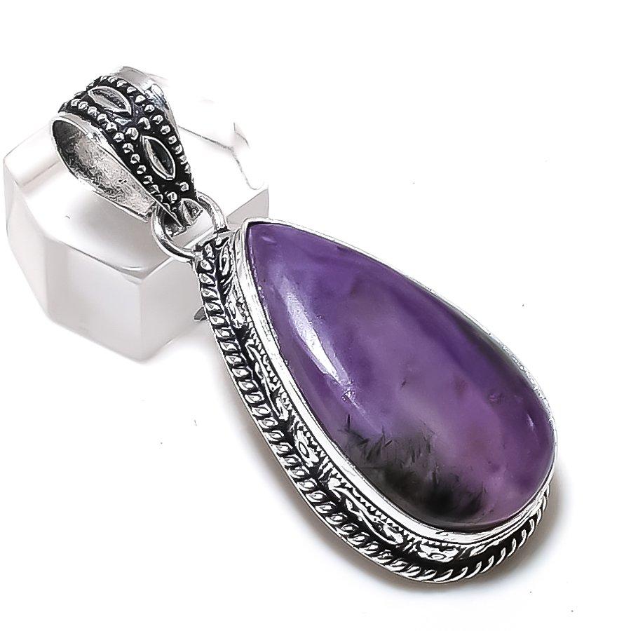 Ювелирный кулон из натурального русского чароита 925 пробы из серебра 2,01 дюйма D4K49