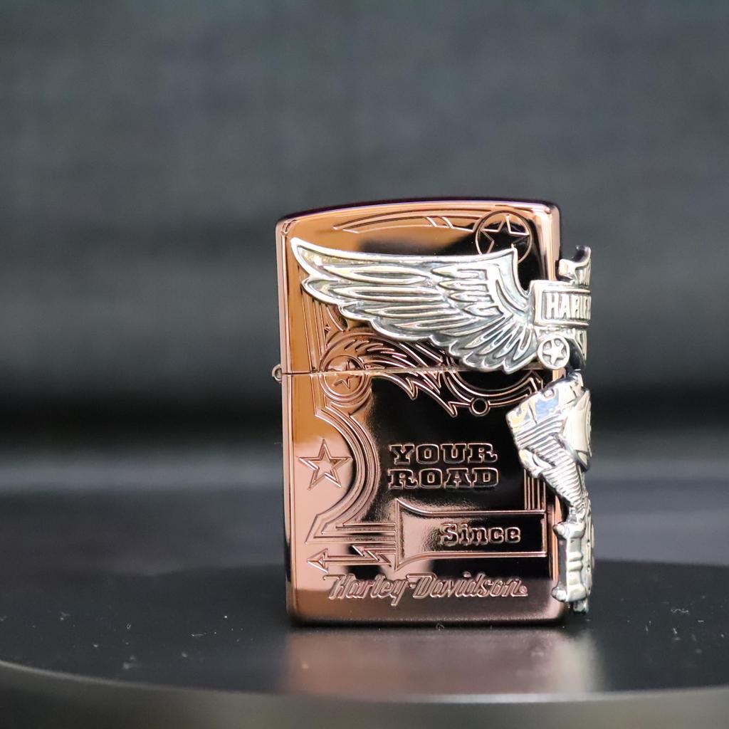 Зажигалка ZIPPO Japan Limited, 3 стороны, непрерывная обработка, титановое покрытие, коричневый и серебристый, Harley-Davidson HDP-49