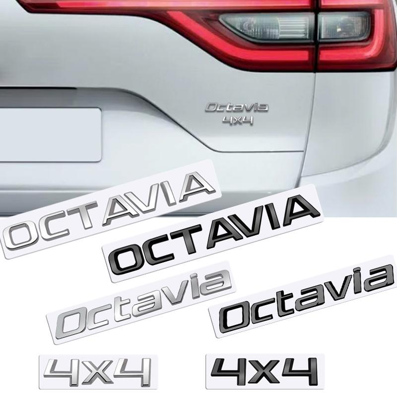 REOY4 MetaL 3D Badge Logo Car Rear Trunk Body Sticker Letter Emblem For Skoda OCTAVIA 4X4 Accessories Glossy Black Matte black