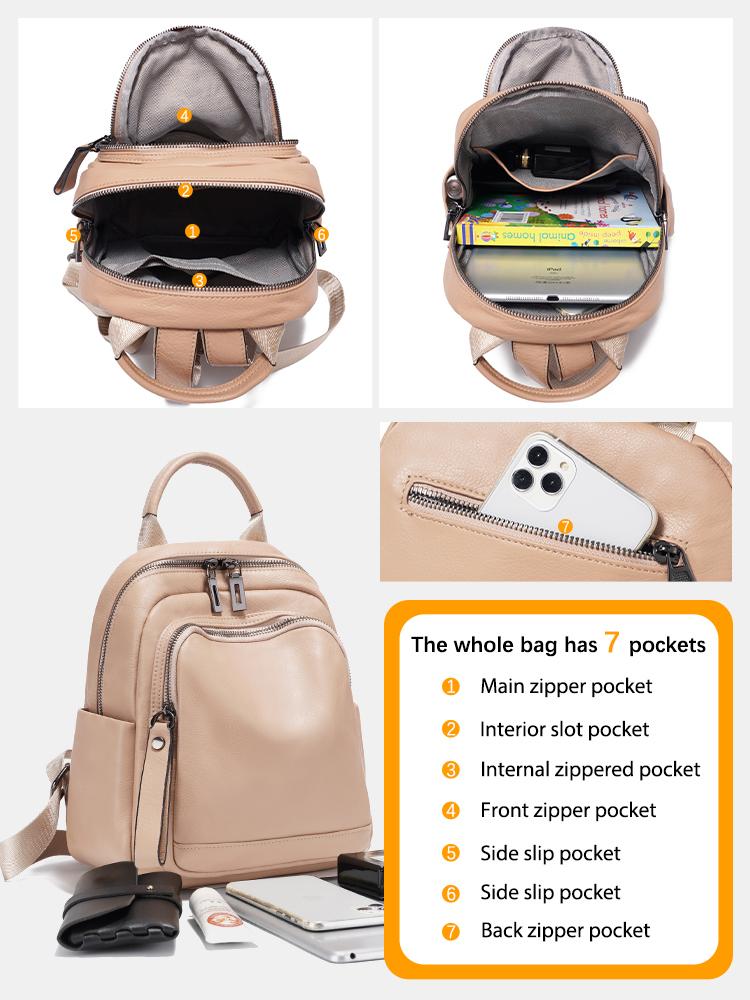 Стильный рюкзак Zency из натуральной кожи для женщин, большая вместимость, натуральный