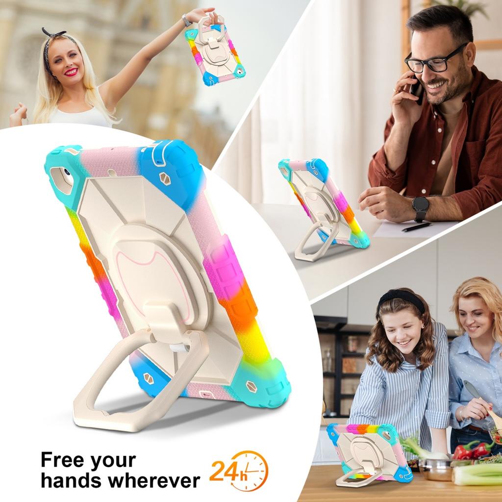 For Apple iPad 9.7 (2017) 360° Rotating Grip Heavy Duty Protection Stand TPU+PC 3in1 Anti-knock Shockproof Tablets PC Case