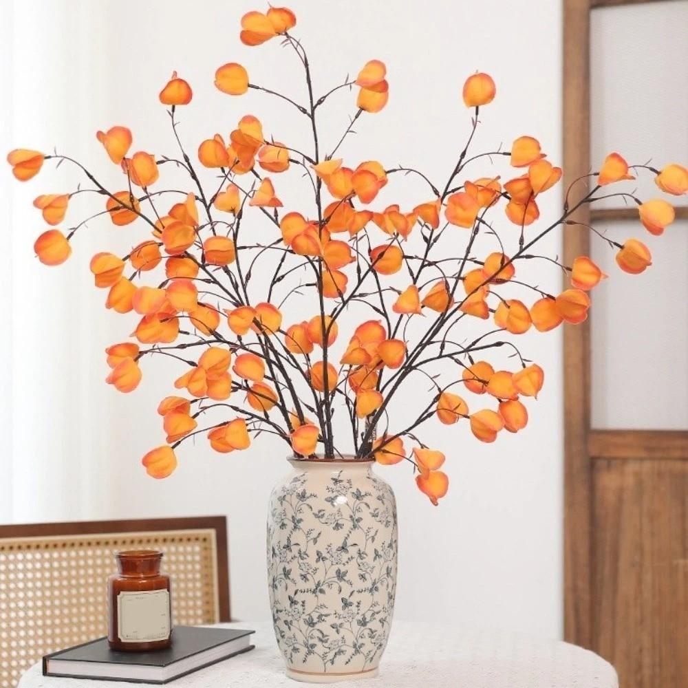 Long Branches Artificial Lantern Fruits Plastic Realistic Lantern Flower Branch Handmade Fake Flower Bouquets Photo Props