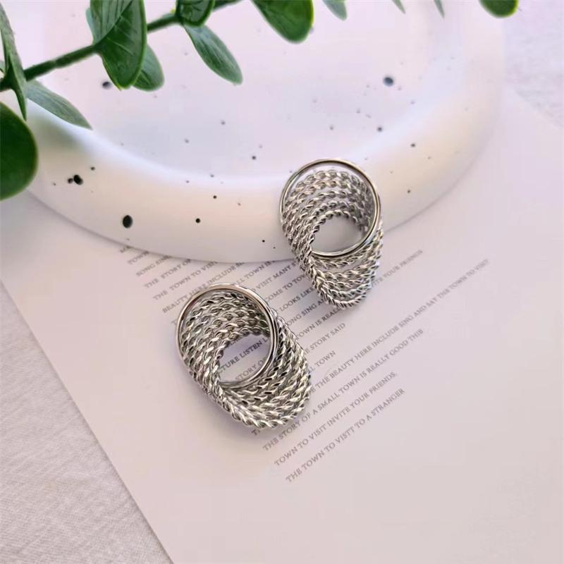 Gold Color Twisted Dangle Earrings for Women Silver Color Braided Metal Hollow Geometric Statement Female Drop Earrings