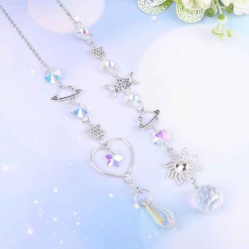 1Pc Crystal Wind Chime Moon Sun Star Catcher Diamond Prisms Pendant Dream Catcher Rainbow Hanging Drop Home Windchime