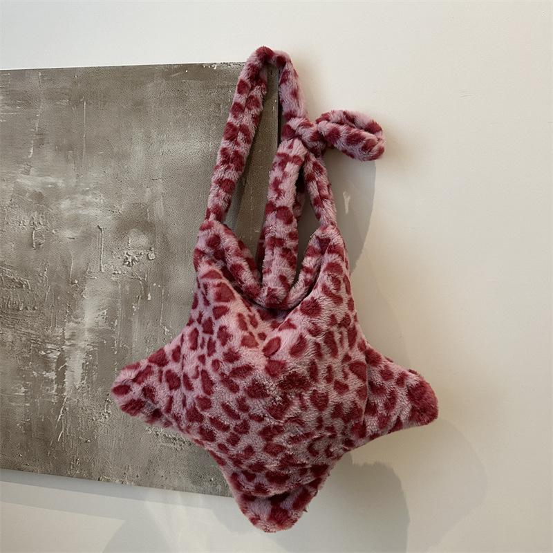 Звездный леопардовый принт плюшевые сумки через плечо для женщин пушистая большая вместительная сумка для девочек винтажные сумки-тоут женские кошельки