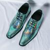New Men's Lace Up Pointed Mirror Serpentine Leather Shoes Male Dress Wedding Prom Homecoming Loafers Footwear Zapatos Hombre