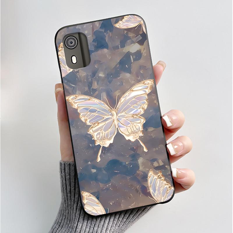For Nokia C02 C12 C12+ Plus Case Luxury Butterfly Flower Black Soft Silicone TPU Phone Case For NOKIA C12 Pro Back Cover Casing