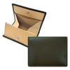 Genuine Leather Coin Purse, Slim, Compact, Box-Shaped, Small, Visible, Card Slots, Snap Button, Men's (Orient Green)