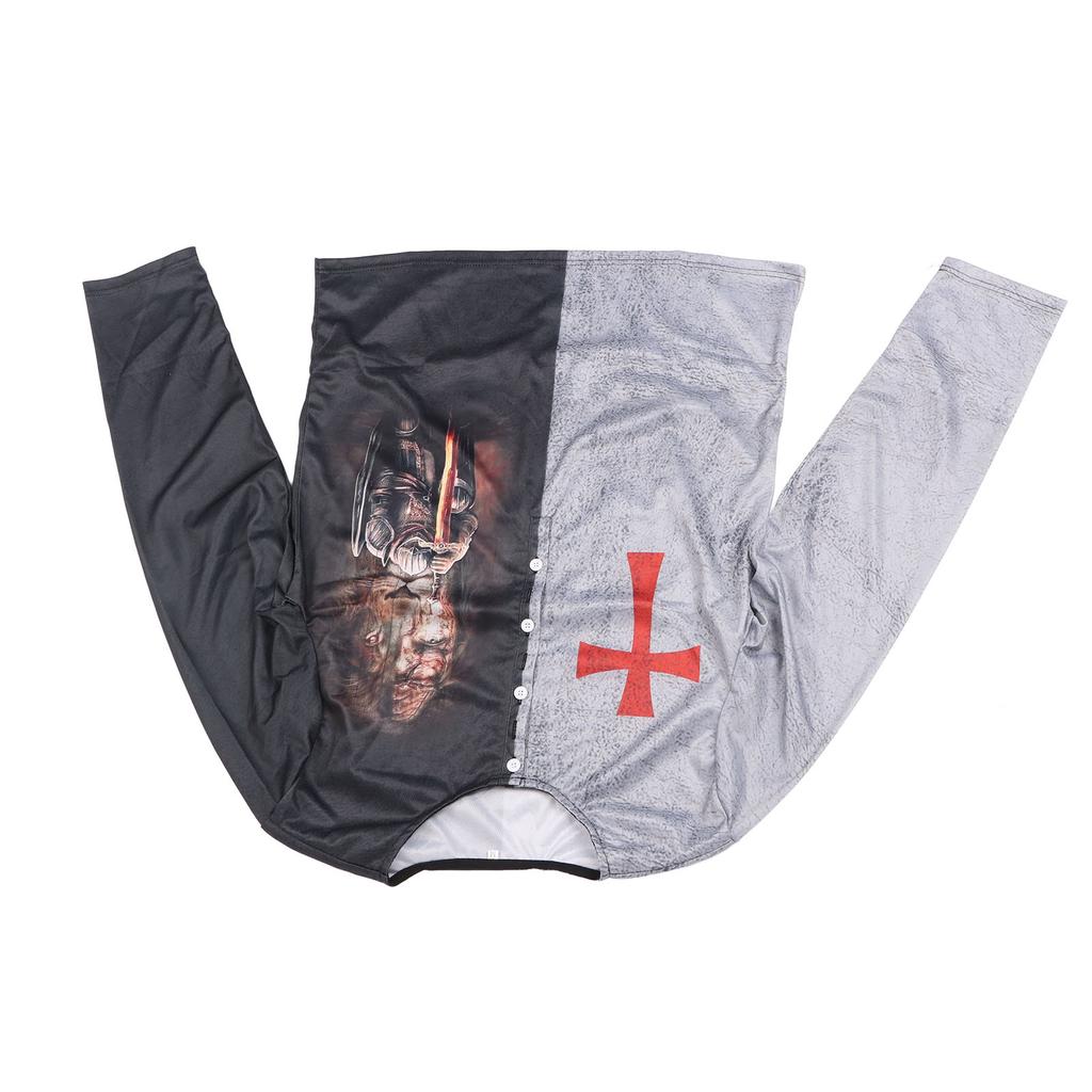 Men Medieval Long Sleeve T Shirt Loose Casual Fashionable Animal Graphic Print Button Top for