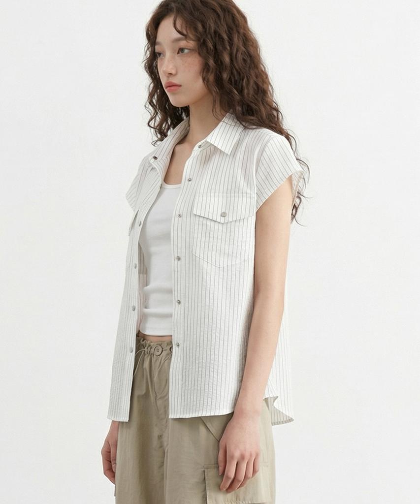 TOPGIRL Striped Cap Sleeve Blouse_T611Tp134