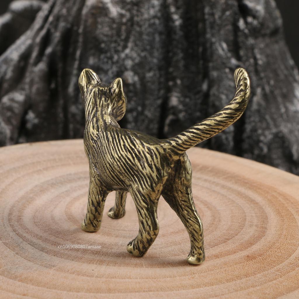 Retro Brass Little Cat Statue Creative Interesting Mini Long-Tailed Cat Tabletop Ornament Miniature Home Decor Tea Pet Crafts