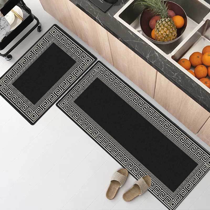 Long Kitchen Mat Black And White Geometric Chinese Retro Door Floor Mat For Bedroom Bedside Rugs Entrance Doormat Hallway Carpet