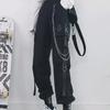 Korean Style Black Slimming High-Waist Women's Overalls with Cuffs and Chain - Trendy Loose Fit for Autumn