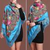 Yousheng Ethnic Style Retro Shawl Scarf with Tassel Flower Print Autumn Winter Warm Square Fringed Head Wrap for Wedding Party