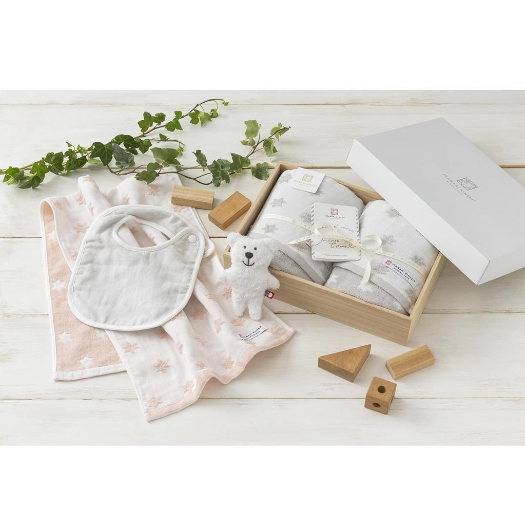 Полотенце Stylem Imabari от Imabari Подарочный набор для малышей, 3 предмета: пончо для купания с капюшоном x 1 нагрудник x 1 нигиниги x 1 первое полотенце, серые детские товары для малышей