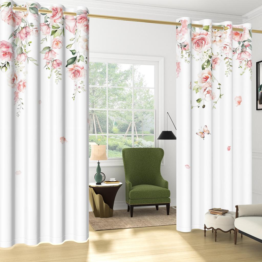 Set Of 2 Bohemian Plant Leaves Curtain Natural Flowers Farmhouse Curtains Living Room Bedroom Kitchen Decor Window Darkening For Great Made Polyester