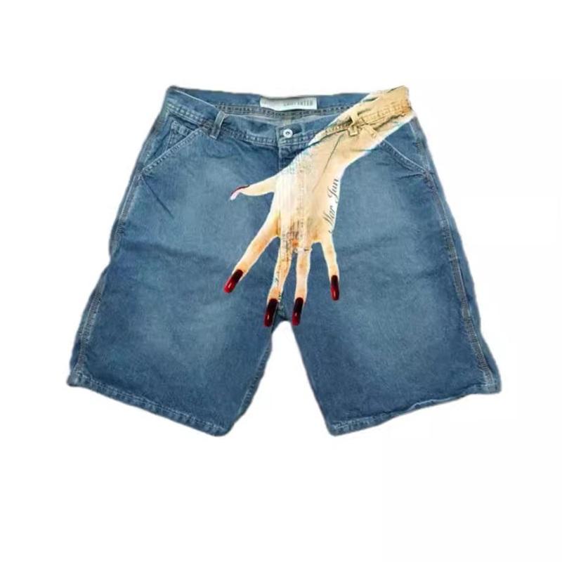 European And American Y2K Hip-hop Trend Pattern Printed Denim Shorts Couple Casual Trousers
