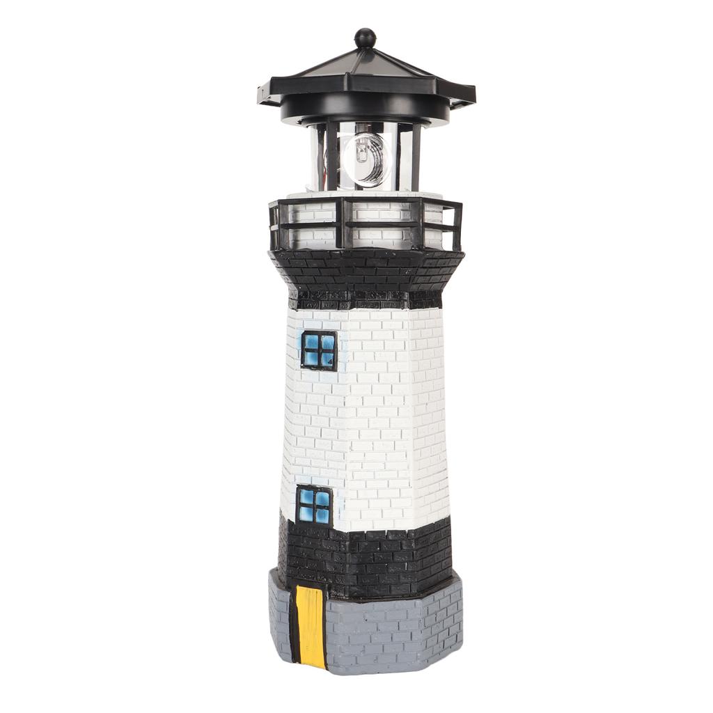 Solar Lighthouse 360 Degree Rotating Lighthouse Decoration Fadeless Resin LED Garden Lighthouse for