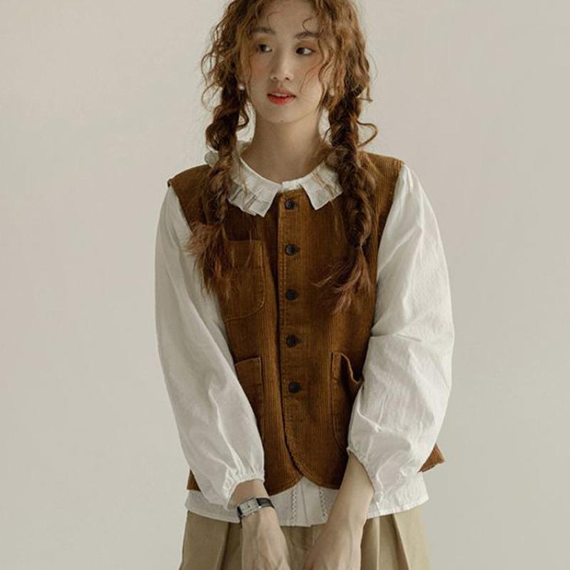 Vests Women Retro Loose Autumn Japanese Style Solid All-match Comfortable Corduroy Design Warm Simple Student Leisure Lovely