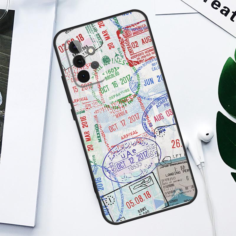 Retro Post Card Passport Stamps For Samsung Galaxy A06 A05 A16 A54 A34 A14 A55 A35 A15 A53 A33 A13 A22 A32 A52 Phone Case