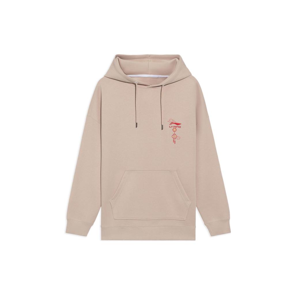 Li Ning Спортивный стиль Серия Модный спортивный логотип Текстовый узор Вышитый худи-пуловер Унисекс худи Бежевый AWDS369-3