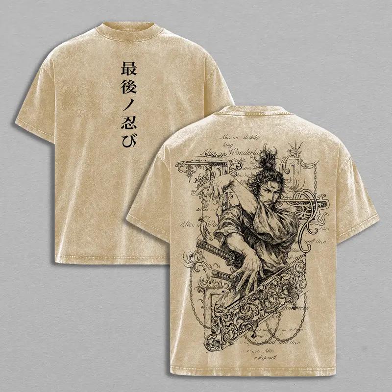 Vagabond Миямото Мусаси Печатная футболка Мужская Женская Стиранные Хлопковые Футболки Манга Винтажная Футболка Харадзюку Мужская Футболка с Коротким Рукавом
