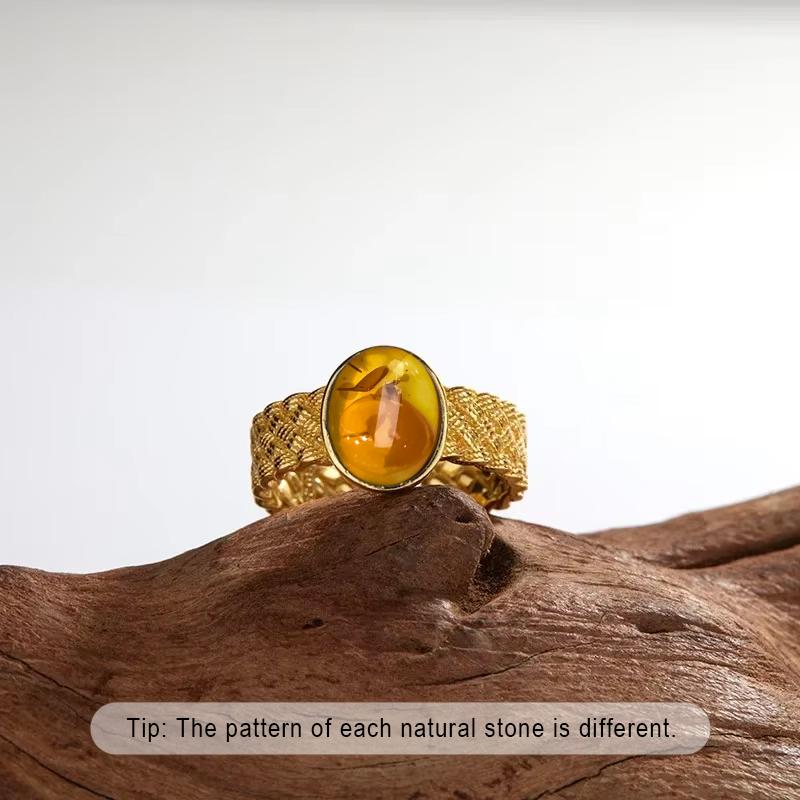 Серебряное кольцо S925 с натуральным янтарем, форма цветка, овальный лепесток, янтарь, подарки, тонкие ювелирные изделия для женщин