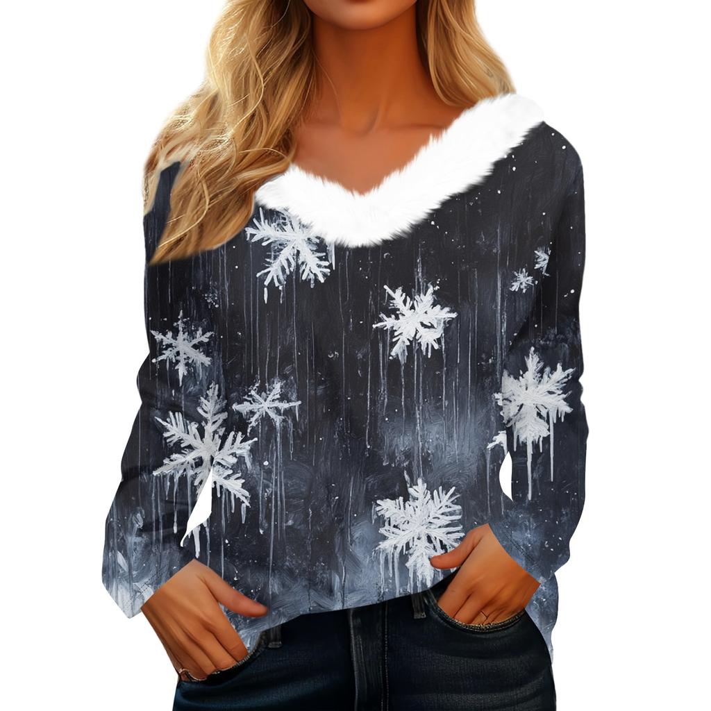 Long Sleeve Shirts For Women Cute Tops Christmas Prints Tees Blouses Casual Plus Size Basic Tops Pullover