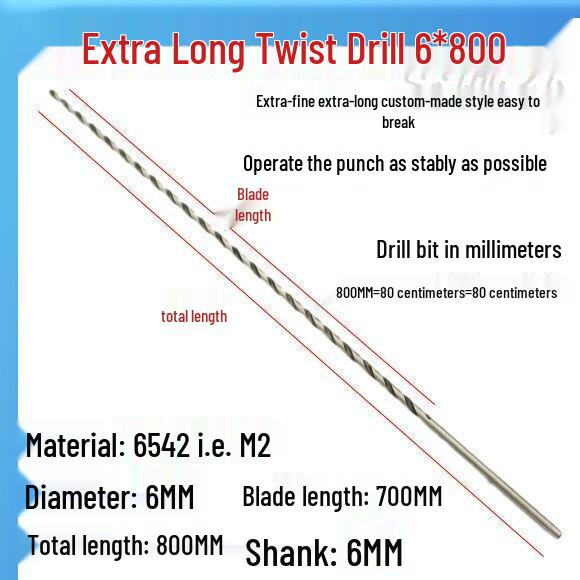 Сверло по металлу со спиралью, очень длинное 5060 см, 500 мм, из быстрорежущей стали, с цилиндрическим хвостовиком, для глубокого сверления в нержавеющей стали, дереве, 468 Серия Industrial.