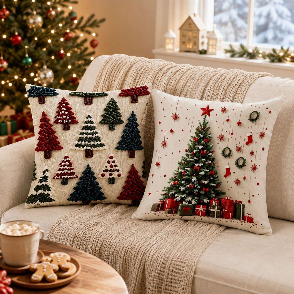 1/2Pcs 45x45cm Christmas Tree Pillowcase Non-Embroidered Holiday Decorative Pillow Home Decor
