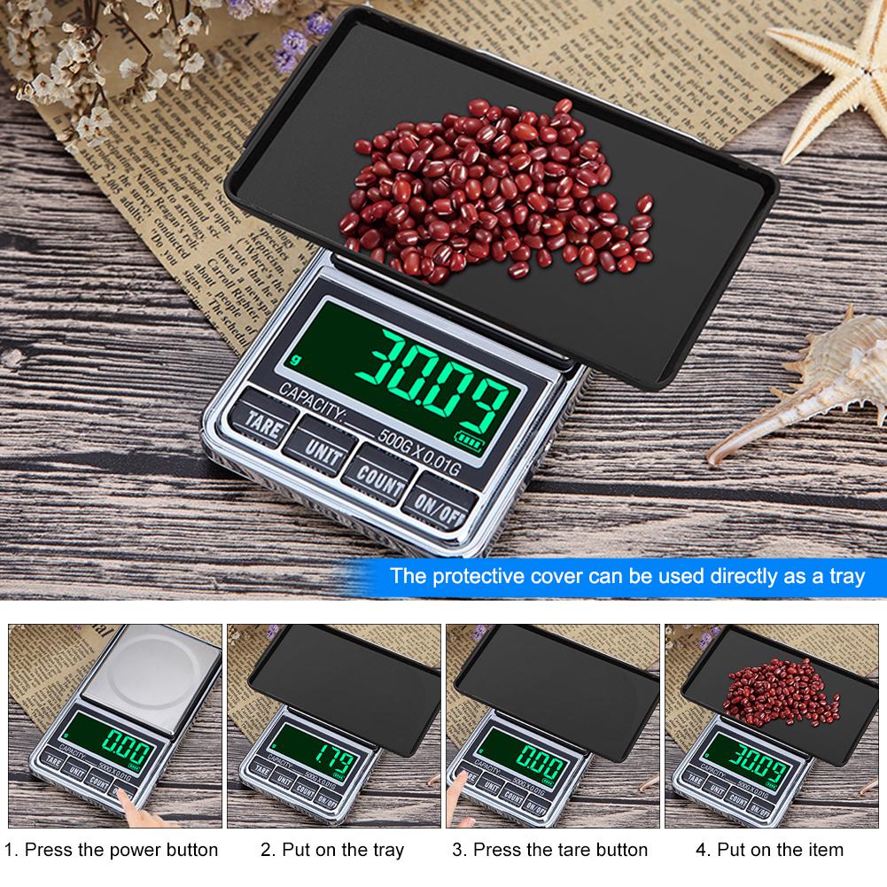 Portable Electronic Jewelry Scale 0.01g 100g/200g/300g/500g/1000g USB Plug-in Pocket Scales