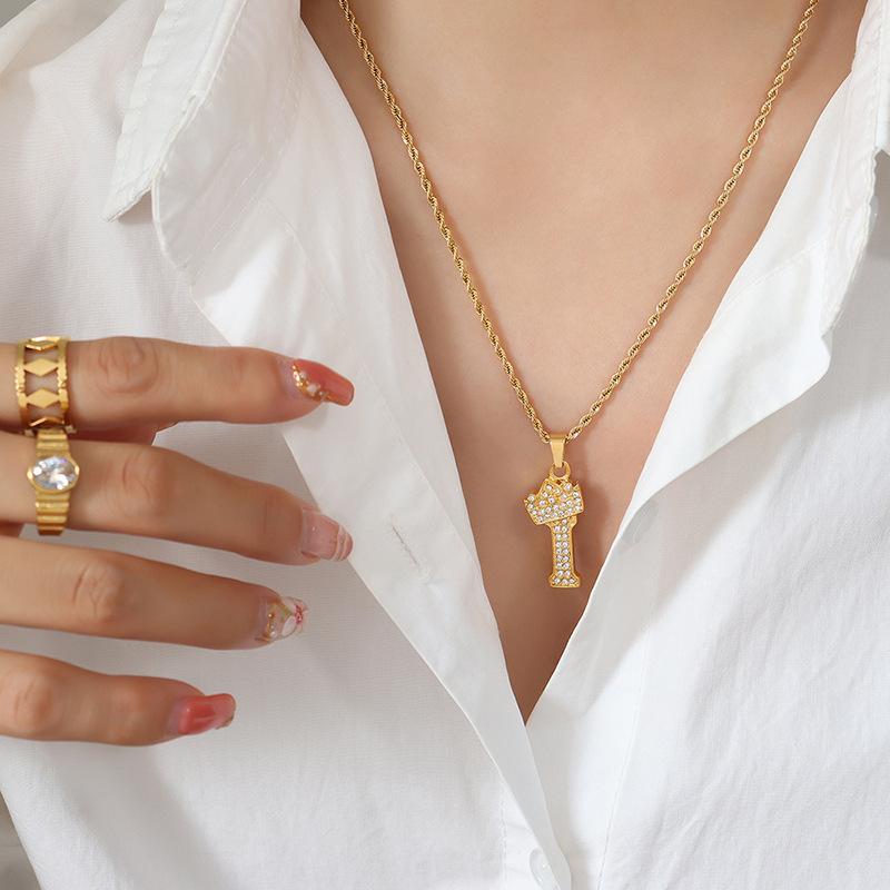 Smart Crown Necklace Korean Version Creative Fashion Design Zircon 26 Letter Pendant Gold-Plated Collarbone Chain Jewelry