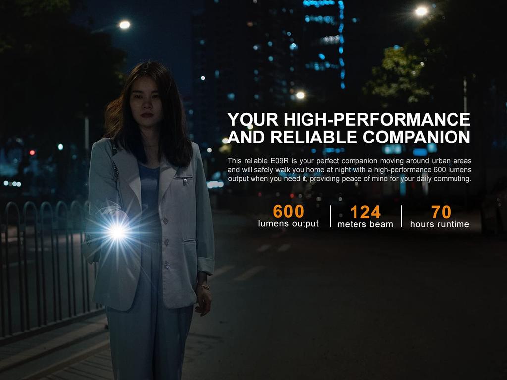 FENIX Light Black 8cm Flashlight SST20 LED Maximum Brightness 600 Lumens Rechargeable E09R