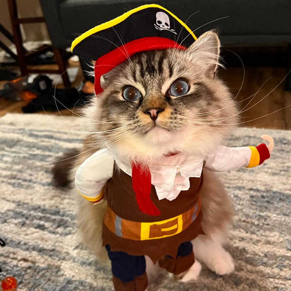 Костюм для косплея кошки, одежда для домашних животных, модная одежда в стиле «Пираты Карибского моря», костюм на Хэллоуин со шляпой, костюм, одежда для кошек