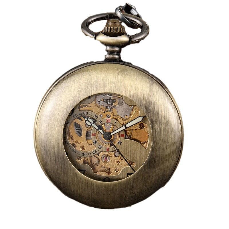 Qinggu Hollow Glossy Fully Automatic Mechanical Pocket Watch Men's and Women's Gift Mechanical Watch