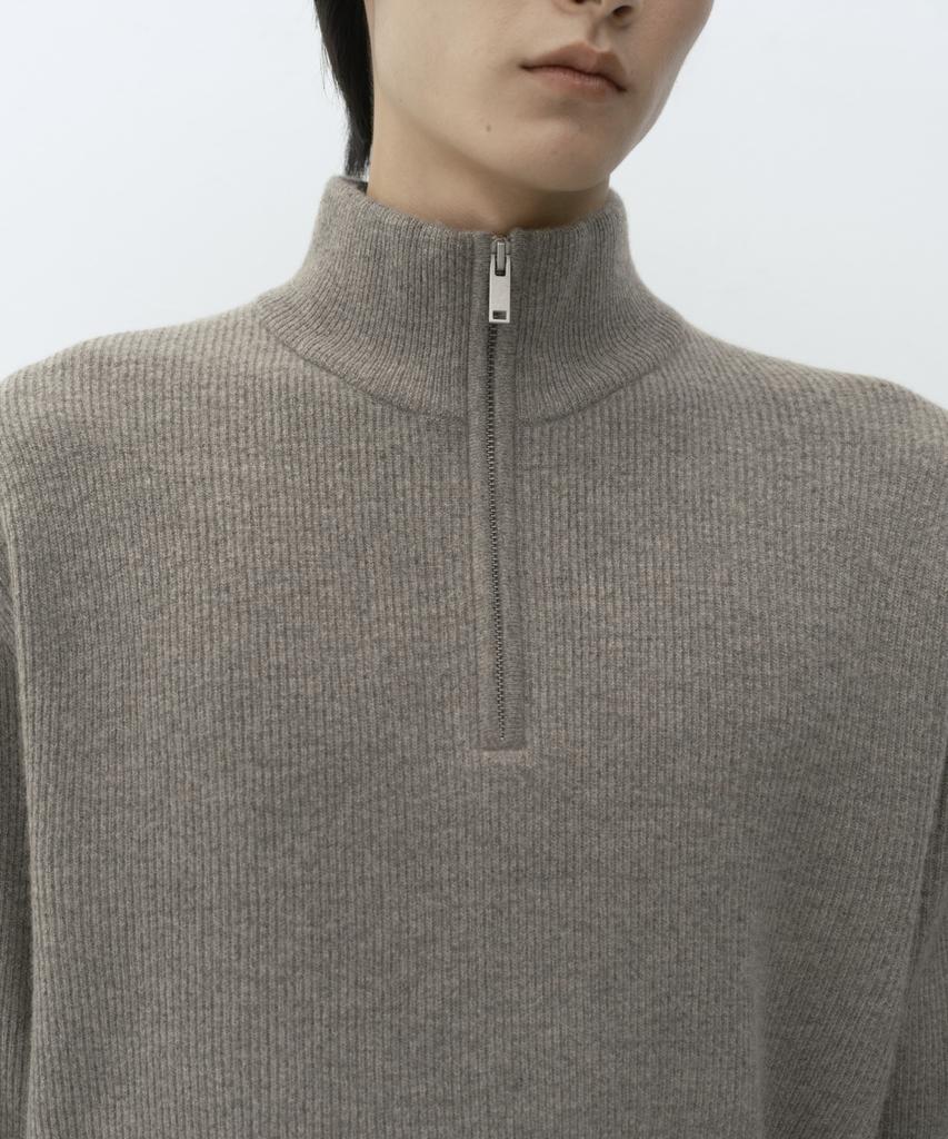 MUSINSA STANDARD [Victoria Wool] Minimal Ribbed Quarter Zip Sweater [Taupe]