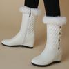 Белые женские зимние меховые сноубутсы черные полусапоги женские клиновидные каблуки украшение обувь обувь мать большой размер водонепроницаемые