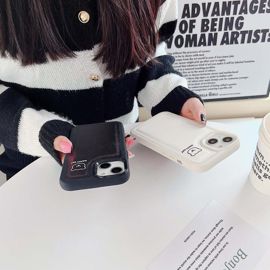 Кожаный чехол Happy Bear для Iphone Xr Xsmax X 13 12 11 Promax 14 Pro Max, мягкий силиконовый чехол для телефона с милым мультяшным рисунком