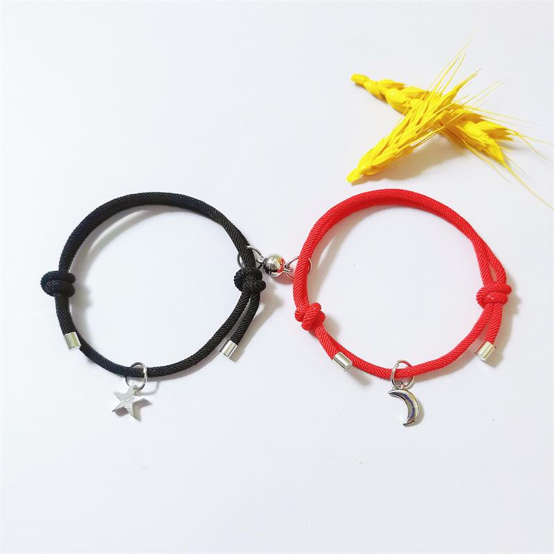 Simple Star Moon Debut Suction Couple Bracelet Pair of Hand Woven Adjustable Hand Cord