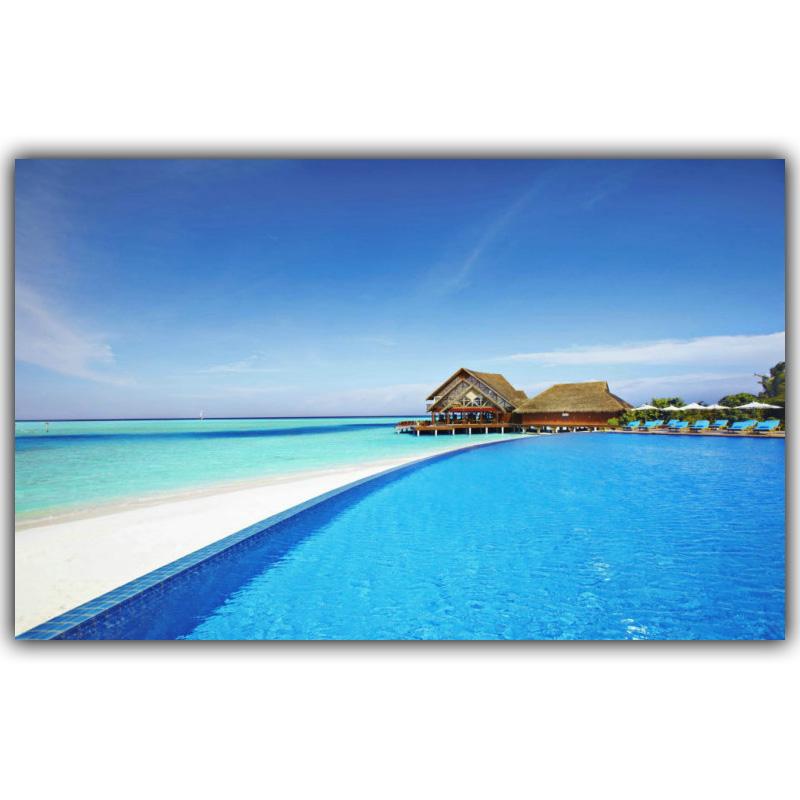 Летнее солнце и пляж, морские пальмы и горный пейзаж, настенная живопись, украшение для дома, фотографии, шелковый холст, плакат с принтом