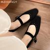 Модные замшевые женские туфли Мэри Джейн на среднем каблуке, повседневные туфли на низком каблуке, женские туфли 2025 года, осенние туфли-лодочки, босоножки, туфли-лодочки, новинка Mujer De Ballet Zapatillas