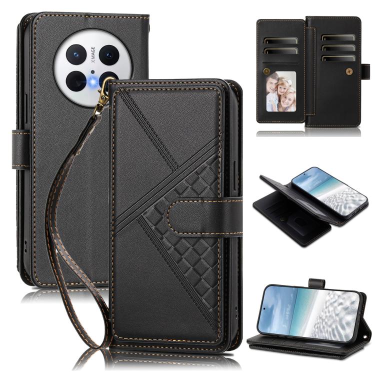 Embossed Secure Clasp 9-Card Slot Vegan Leather Phone Case with Wrist Strap