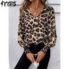 Женские модные повседневные весенне-осенние блузки и рубашки с v-образным вырезом и длинными рукавами с леопардовым принтом