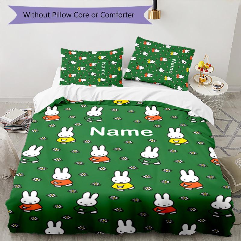 3pcs Miffy1 Cover Set - Personalized Name, HD Printed Bedding with 1 Cover and 2 Pillowcases - Perfect for Home Decor, Easy Care