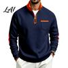Work Commuter Clothing Men Quarter Zipper Pullover Tops Mock Neck Long Sleeve Sweatshirt Contrast Winter Warm Casual Tops Color Sport with